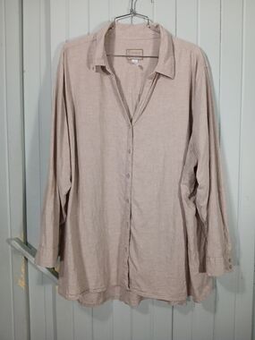 Sigrid Olsen Light Beige Button-Up Linen Blend Shirt
